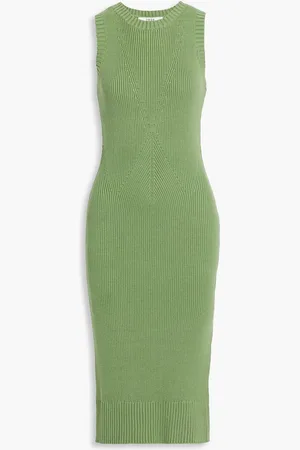 Joie Varennes pointelle-trimmed cotton-blend midi dress - Green