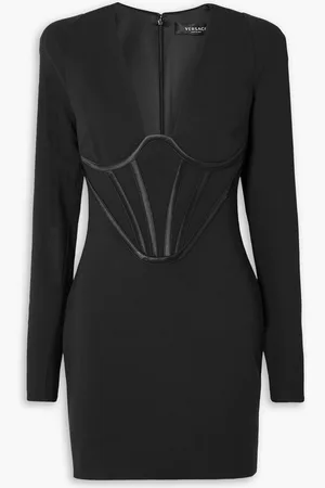VERSACE Silk satin-trimmed crepe mini dress