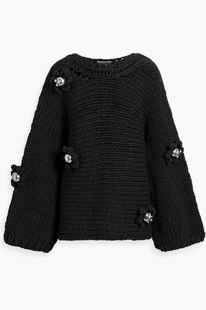AREA Embellished crocheted cotton-blend sweater