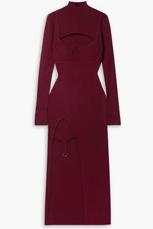 MONSE Asymmetric cutout ribbed merino wool-blend midi dress