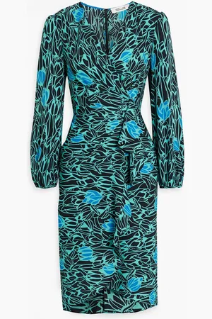 Diane von Furstenberg Carla wrap-effect printed crepe dress - Blue