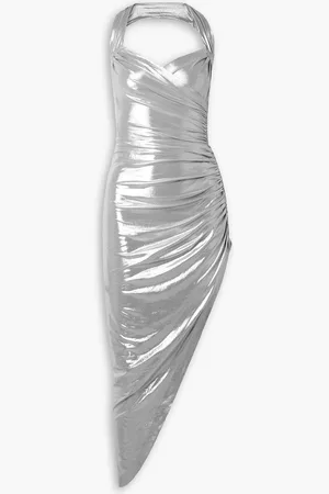Norma Kamali Cayla asymmetric ruched stretch-lamé halterneck dress - Metallic