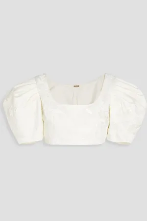 Cult Gaia Sinai cropped embellished duchesse-satin top - White