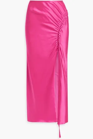 LAPOINTE Ruched satin-crepe midi skirt - Pink