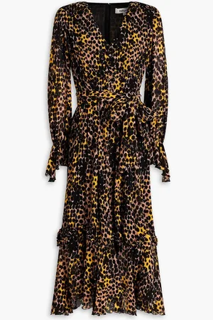 Diane von Furstenberg Shazia ruffled printed plissé-crepe midi shirt dress