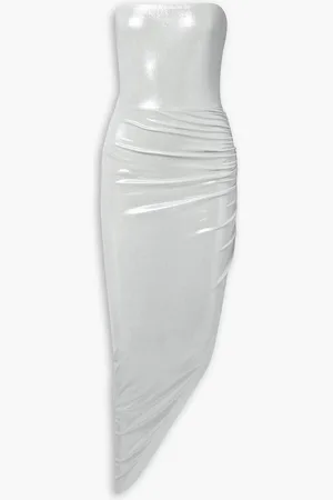 Norma Kamali Strapless draped stretch-lamé midi dress - Metallic