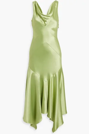 Nicholas Asymmetric draped satin midi dress - Green