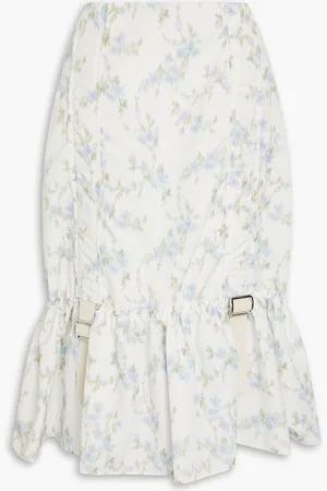 Simone Rocha Buckle-detailed ruffled floral-print taffeta midi skirt - Blue