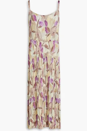 Vince Floral-print plissé-satin midi dress - Yellow