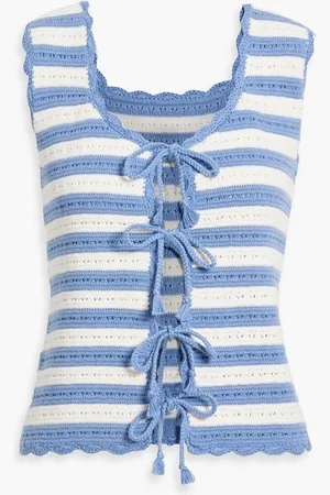 Shrimps Coco striped crocheted cotton vest - Blue