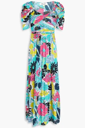 Diane von Furstenberg Tyrion twisted printed stretch-mesh midi dress - Blue