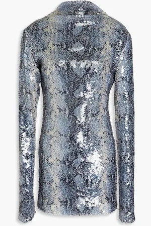 16Arlington Luna sequined snake-print mesh mini dress - Blue