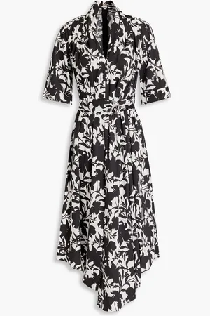ADAM LIPPES Asymmetric printed cotton-blend poplin midi dress