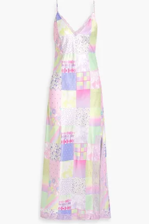 OLIVIA RUBIN Printed lace-trimmed satin maxi dress - Purple