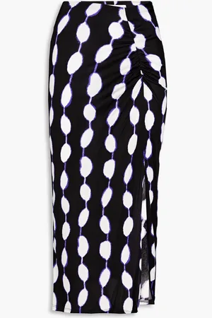 Diane von Furstenberg Cybele ruched printed jersey midi skirt