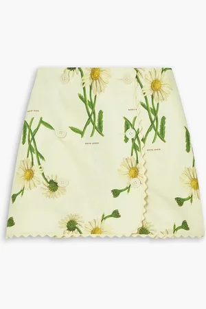 Oroton Field Daisy wrap-effect floral-print linen skirt - Yellow