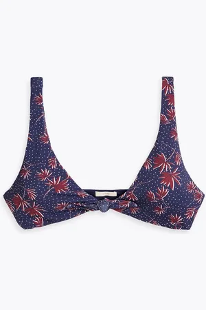 Eberjey Cassidy knotted printed stretch-piqué bikini top - Blue