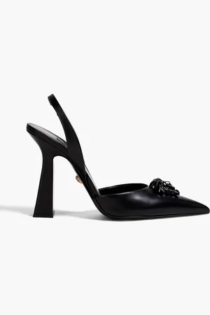 VERSACE La Medusa embellished leather slingback pumps