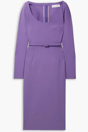 Oscar de la Renta Belted wool-blend crepe dress