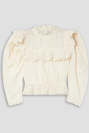Doen Floryn lace-trimmed ruffled broderie anglaise cotton top - White