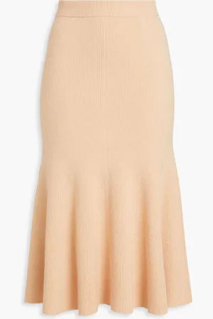 Joseph Fluted ribbed-knit midi skirt - Orange
