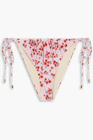 Peony Ruched floral-print stretch-ECONYL bikini briefs - Pink