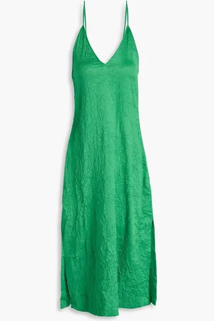 Ganni Crinkled-satin midi dress