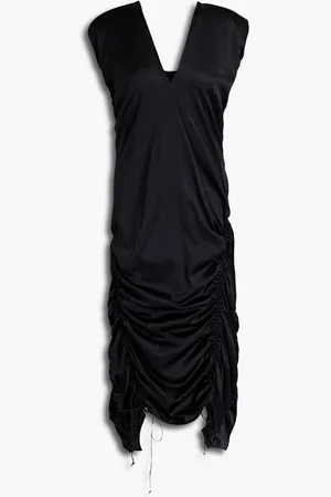 Helmut Lang Asymmetric ruched silk-blend satin midi dress