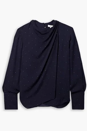 A.L.C. Luna wrap-effect crystal-embellished silk-chiffon blouse - Blue