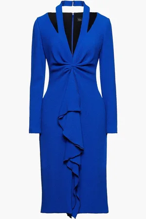 Oscar de la Renta Cutout draped ruched wool-crepe midi dress - Blue