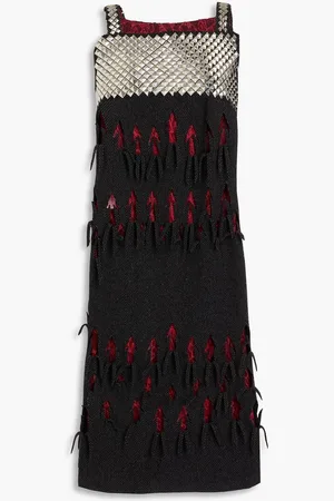 Maison Margiela Lazsr-cut studded herringbone midi dress