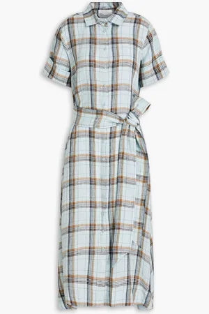 Lisa Marie Fernandez Checked linen midi shirt dress - Blue