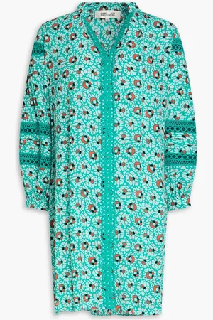 Diane von Furstenberg Jessica crochet-trimmed printed crepe mini dress - Blue