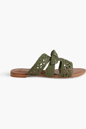 ALEXANDRE BIRMAN Clarita bow-embellished woven leather sandals - Green