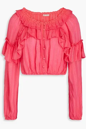 LOVESHACKFANCY Cropped ruffled leopard-jacquard top