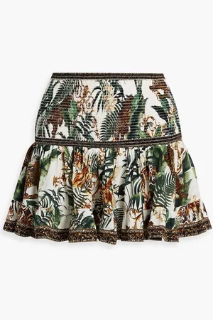 Camilla Crystal-embellished printed silk crepe de chine mini skirt - Green