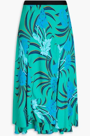 Diane von Furstenberg Debra floral-print crepe de chine midi skirt - Blue