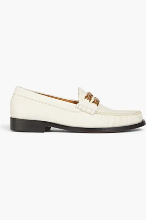 Sandro Embellished lizard-effect leather loafers - White