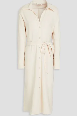Vince Belted pleated crepe midi shirt dress - White