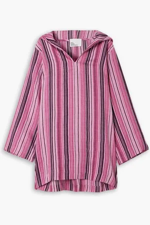 Lisa Marie Fernandez Hooded striped linen-blend coverup