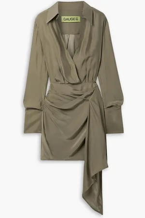 GAUGE81 Gravia draped wrap-effect silk crepe de chine mini shirt dress - Green