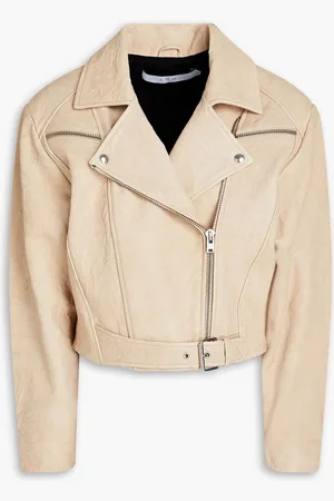 IRO Marom fringed crinkled-leather biker jacket - Neutral