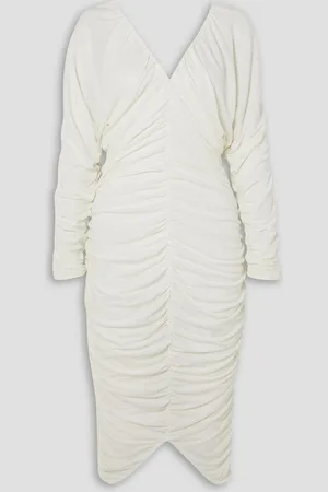 Interior Beatrice ruched stretch-jersey midi dress - White