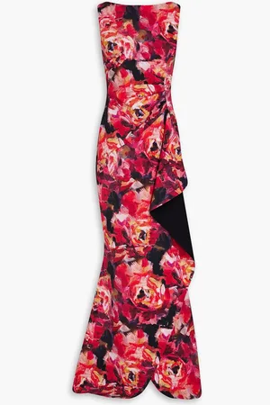 CHIARA BONI Galin draped floral-print scuba gown - Pink