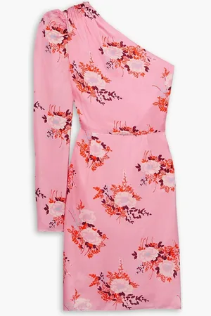 Les Rêveries One-sleeve floral-print satin-crepe mini dress - Pink