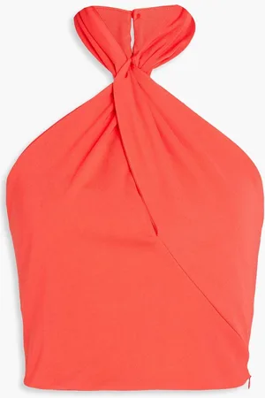 Nicholas Cropped twist-front jersey halterneck top - Orange