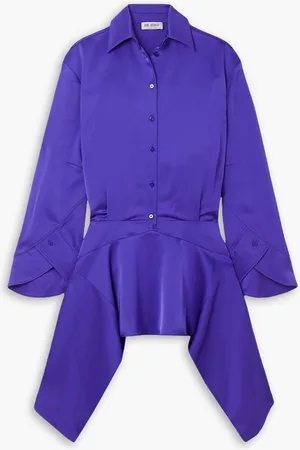 The Attico Mischa asymmetric draped satin mini shirt dress - Blue