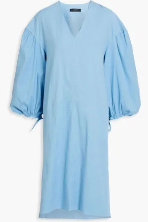 Joseph Gathered linen and cotton-blend midi dress - Blue