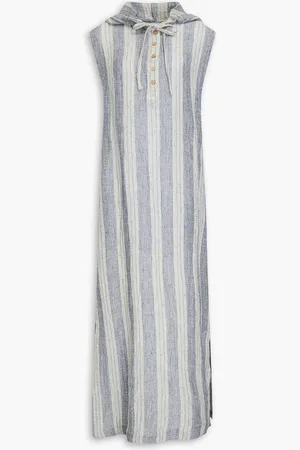 Lisa Marie Fernandez Henley striped linen-blend gauze hooded kaftan - Blue