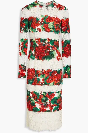 Dolce & Gabbana Guipure lace-paneled floral-print crepe dress